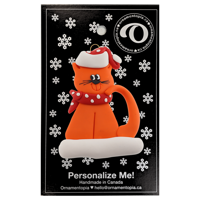 Cat with Polka Dot Scarf Ornament - Orange