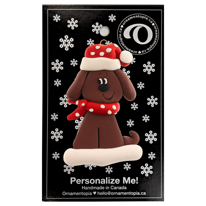 Dog with Polka Dot Scarf Ornament - Brown