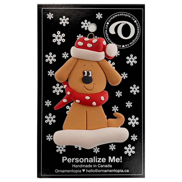 Dog with Polka Dot Scarf Ornament - Tan