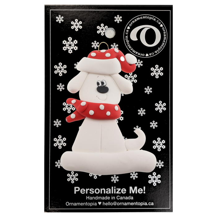 Dog with Polka Dot Scarf Ornament - White