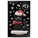Ornament of black cat in red and white polka dot Christmas hat and scarf, on display backing card.