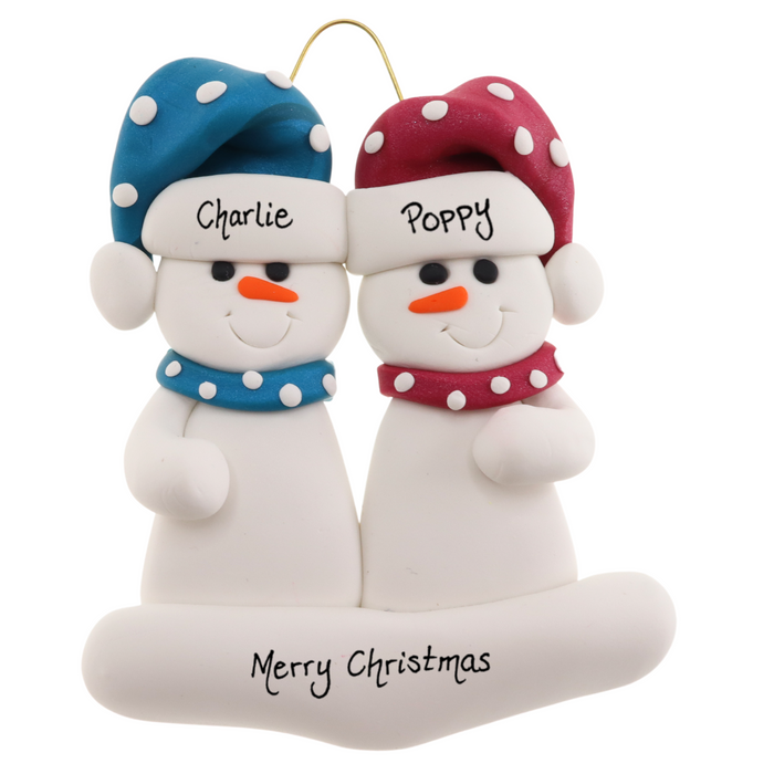 Polka Dot Snowman Couple Ornament