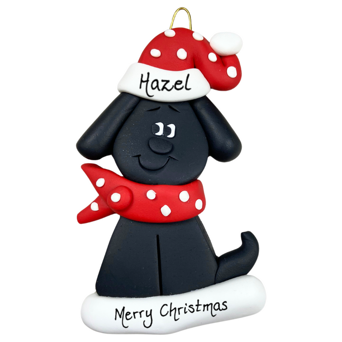 Dog with Polka Dot Scarf Ornament - Black