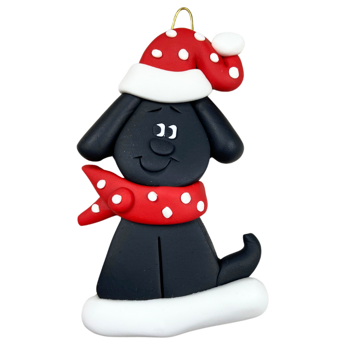 Dog with Polka Dot Scarf Ornament - Black