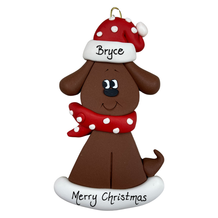 Dog with Polka Dot Scarf Ornament - Brown