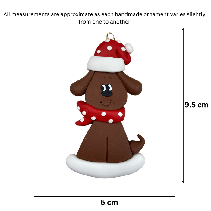 Dog with Polka Dot Scarf Ornament - Brown