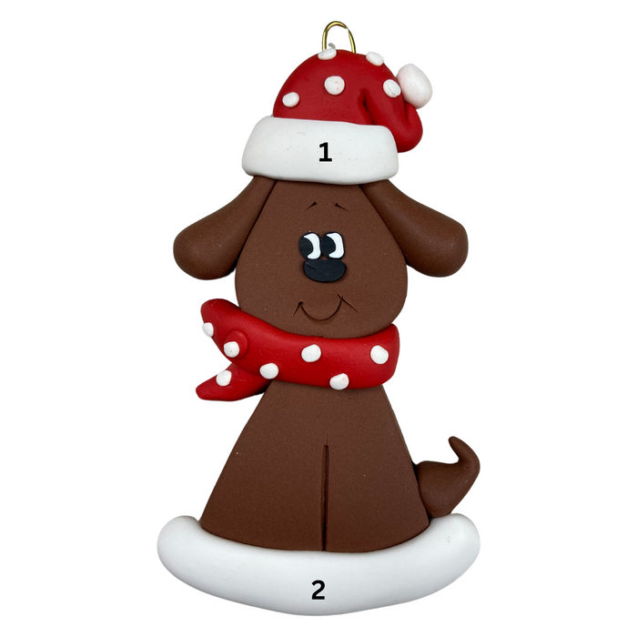 Dog with Polka Dot Scarf Ornament - Brown