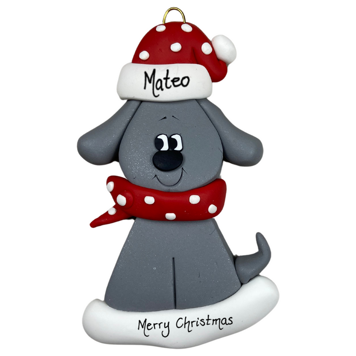 Dog with Polka Dot Scarf Ornament - Grey