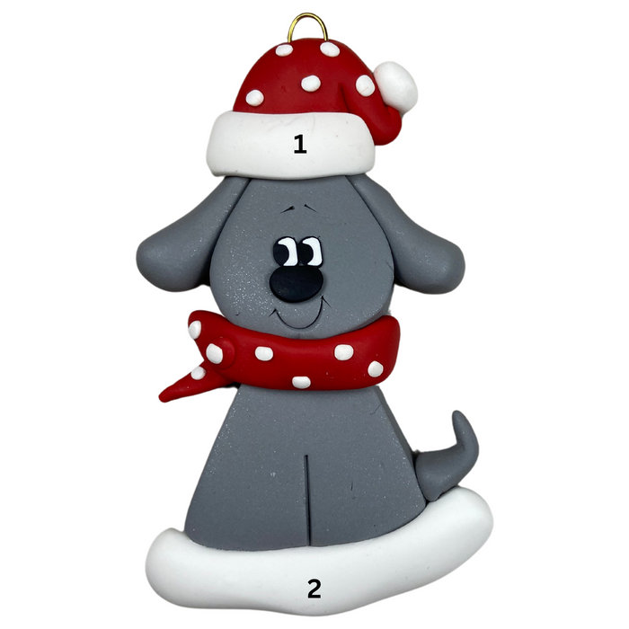 Dog with Polka Dot Scarf Ornament - Grey