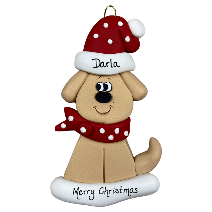 Dog with Polka Dot Scarf Ornament - Tan