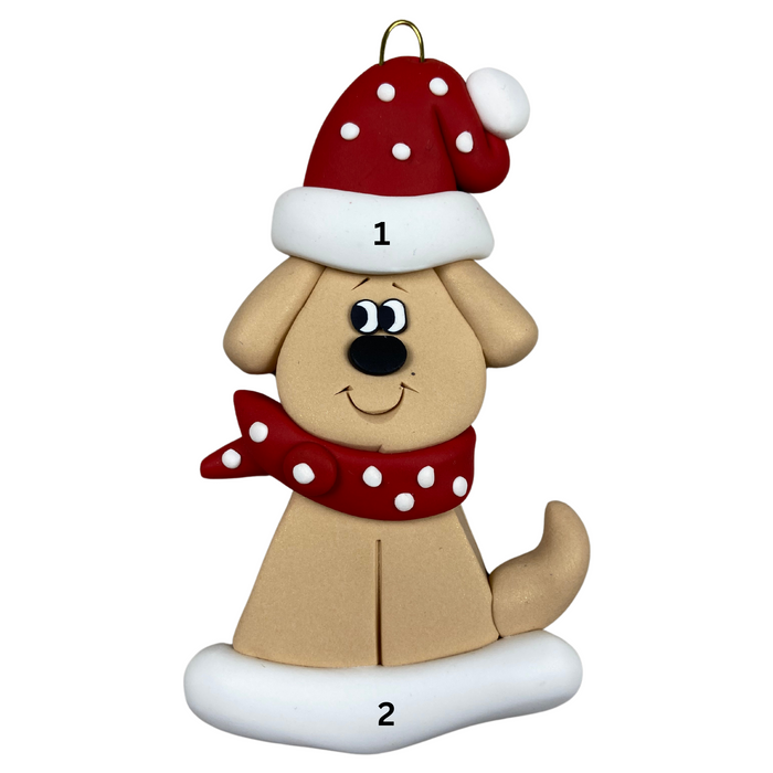 Dog with Polka Dot Scarf Ornament - Tan