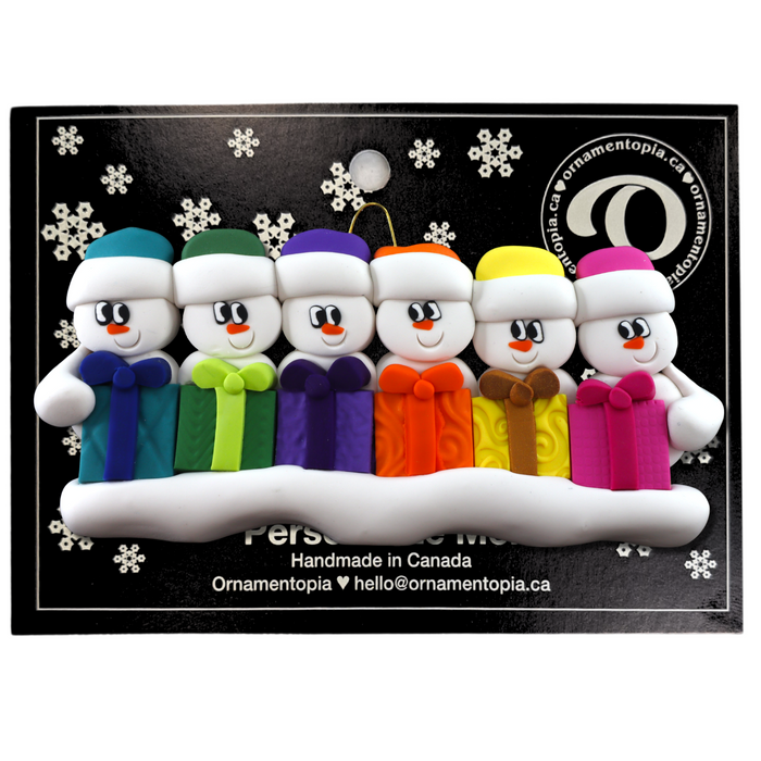 Present Snowmen Family of 6 Christmas Ornament