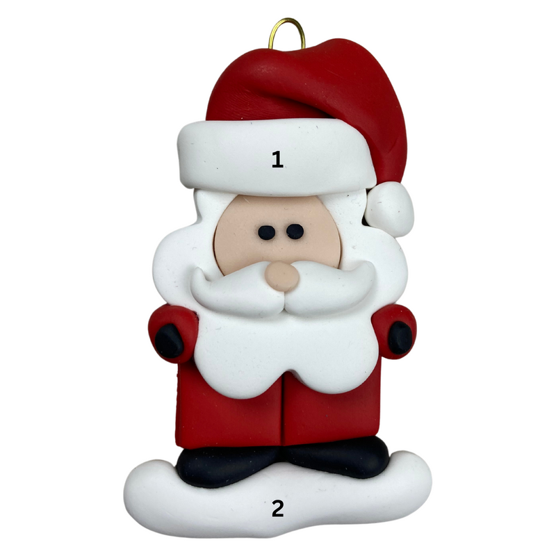 Santa with red festive hat ornament, numbered 1-2 for personalization.