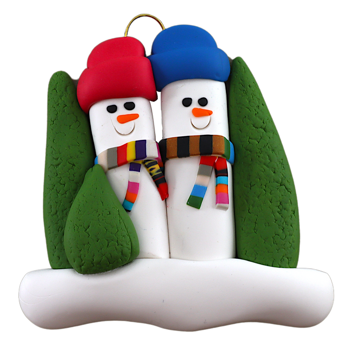 Colourful Scarf Snowmen Family of 2 Ornament