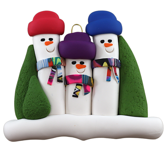 Colourful Scarf Snowmen Family of 3 Ornament