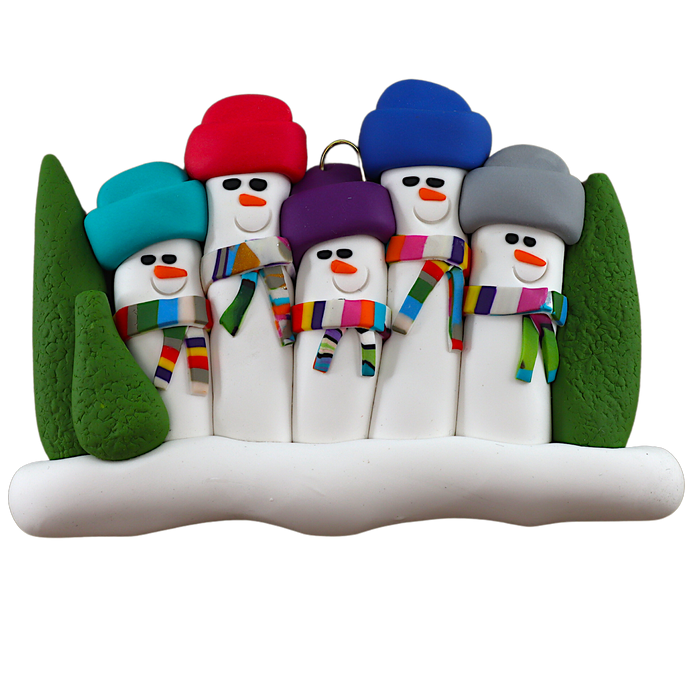 Colourful Scarf Snowmen Family of 5 Ornament