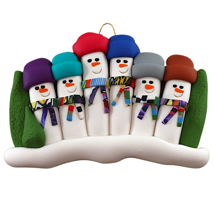 Colourful Scarf Snowmen Family of 6 Ornament