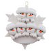 Family ornament with 6 white snowmen stacked on top of a glitter white snowflake.