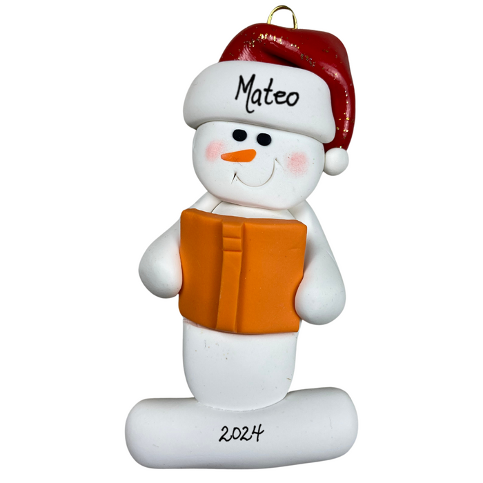 Snowman Booklover Orange Ornament