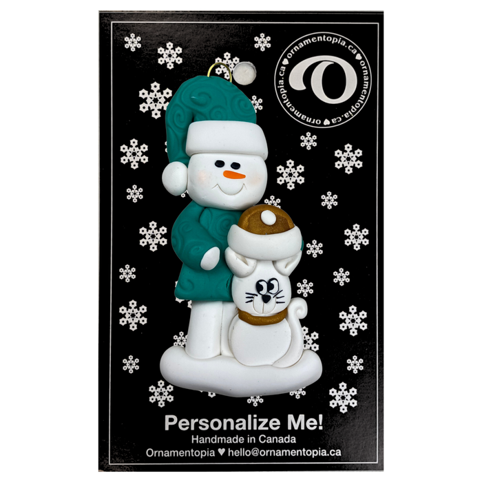 Snowman with White Cat Christmas Ornament - New 2024