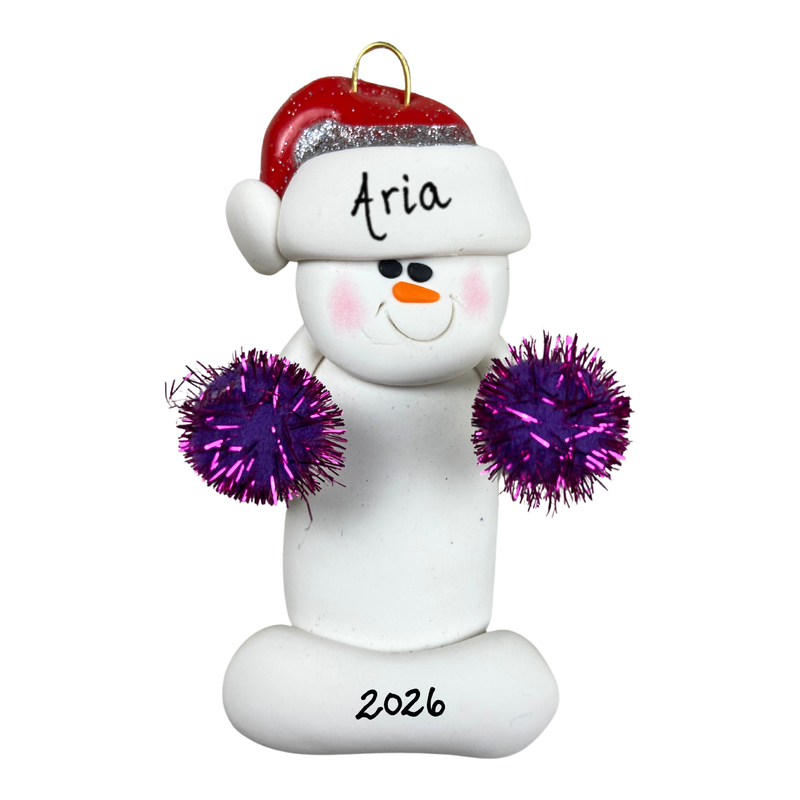Snowman Cheerleader Christmas Ornament - Purple