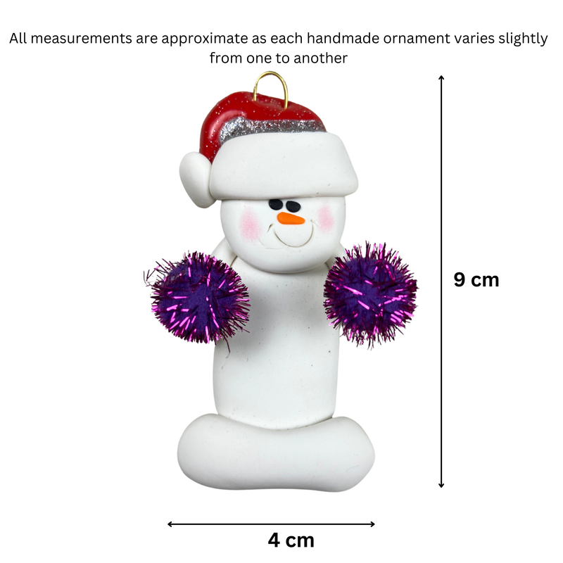 Snowman Cheerleader Christmas Ornament - Purple