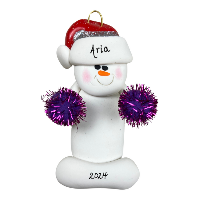 Snowman Cheerleader Purple Ornament