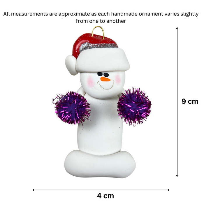 Snowman Cheerleader Purple Ornament