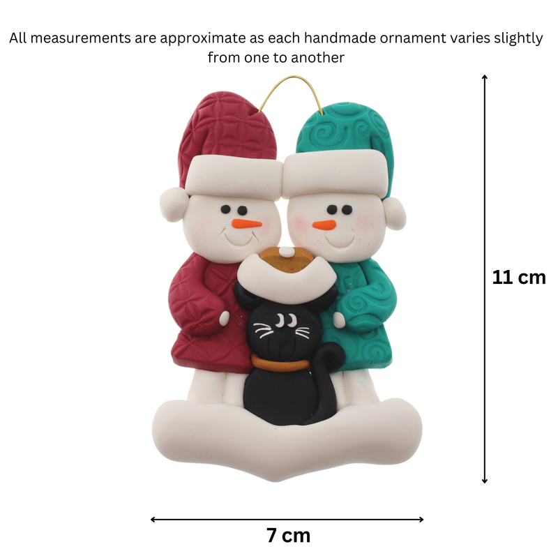Snowman Couple with Black Cat Christmas Ornament