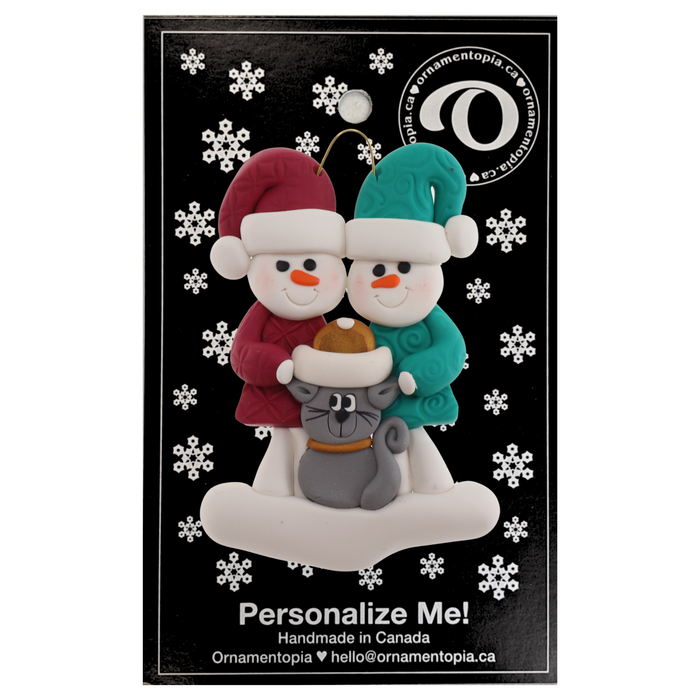 Snowman Couple with Grey Cat Ornament - New 2024