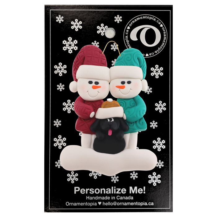 Snowman Couple with Black Dog Ornament - New 2024