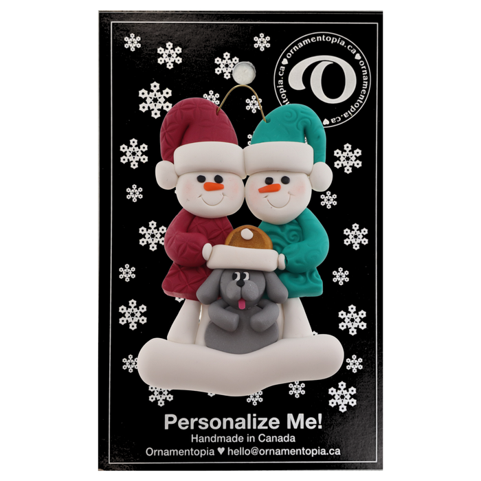 Snowman Couple with Grey Dog Ornament - New 2024