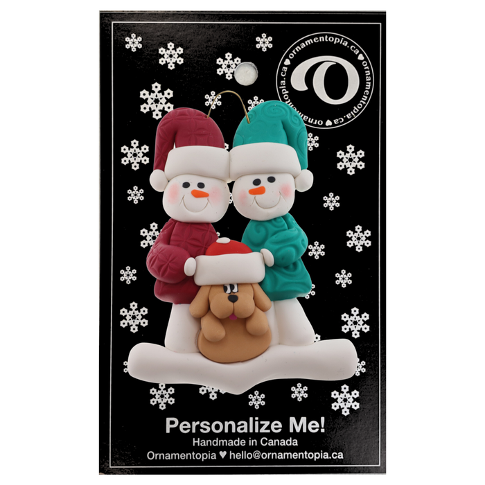 Snowman Couple with Tan Dog Ornament - New 2024