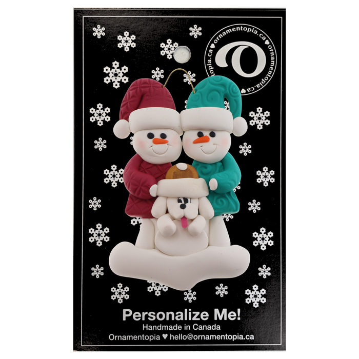 Snowman Couple with White Dog Ornament - New 2024