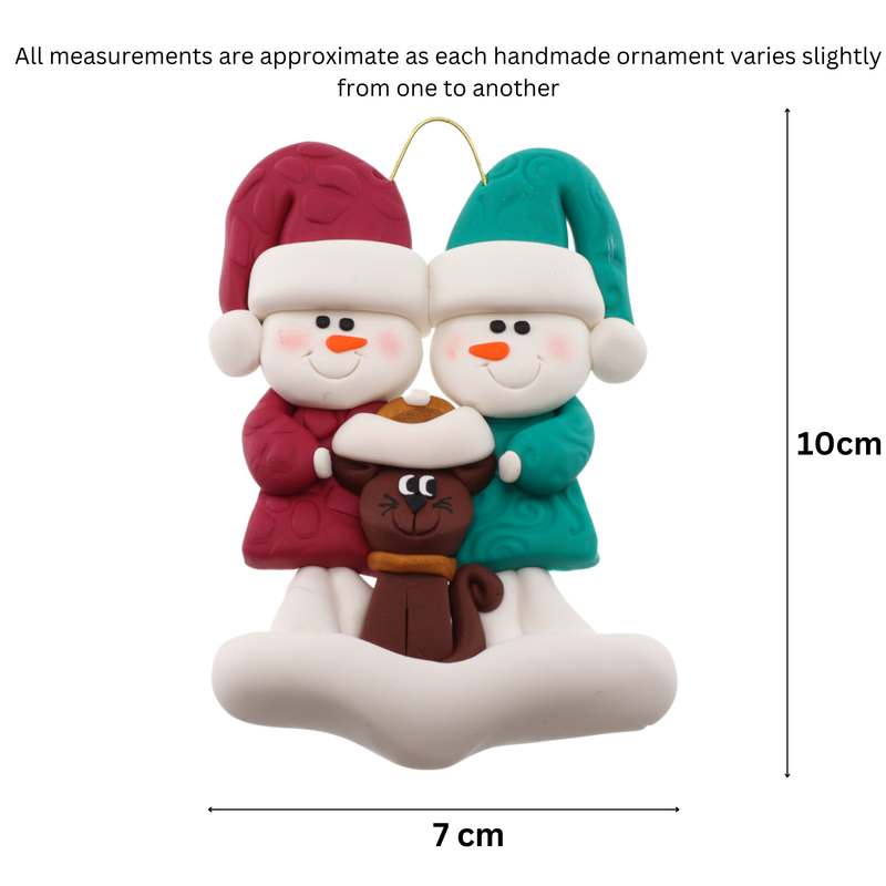 Snowman Couple with Brown Cat Christmas Ornament