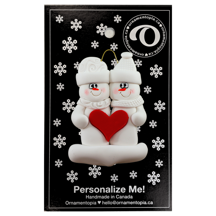 Holiday Heart Snowman Couple Ornament