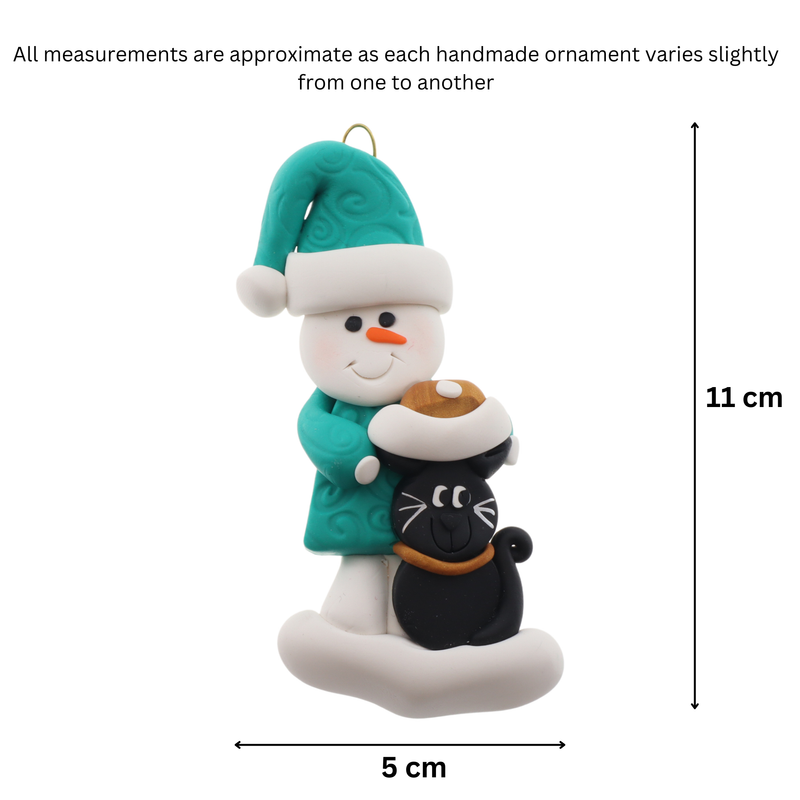 Snowman with Black Cat Christmas Ornament
