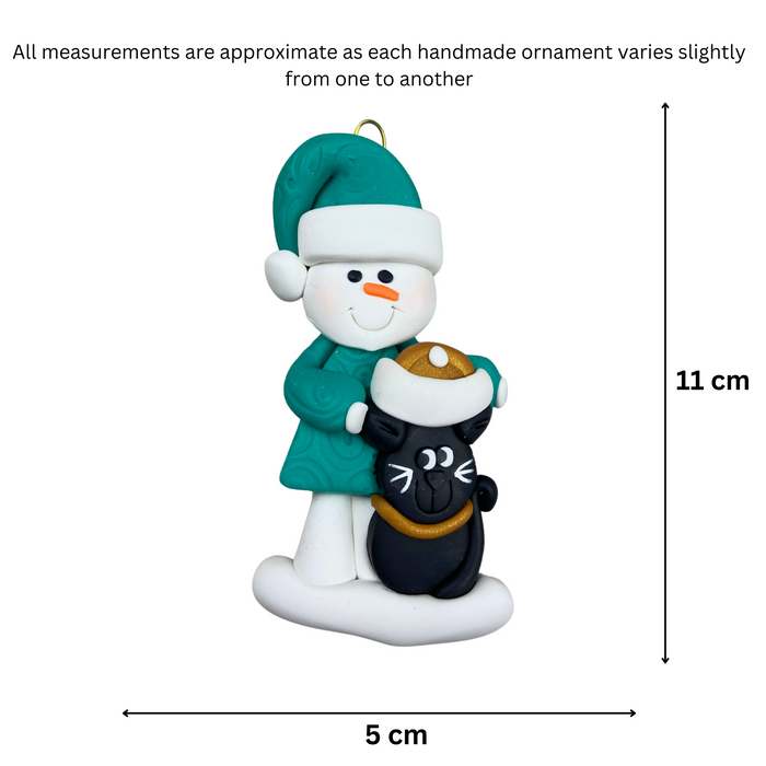 Snowman with Black Cat Christmas Ornament - New 2024