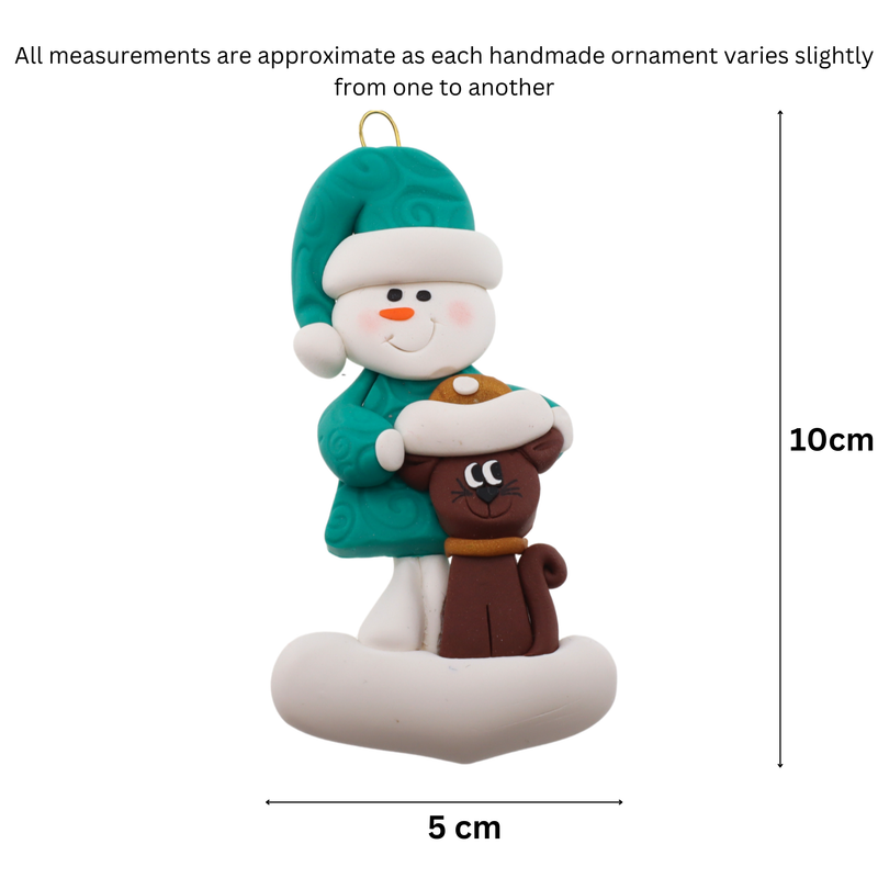 Snowman with Brown Cat Christmas Ornament