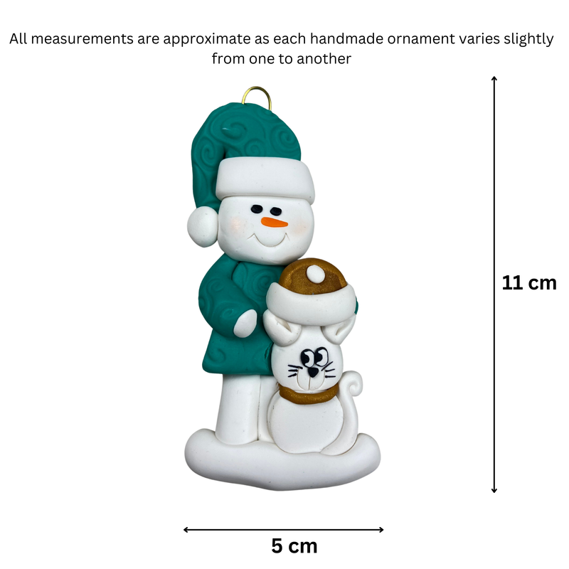 Snowman with White Cat Christmas Ornament