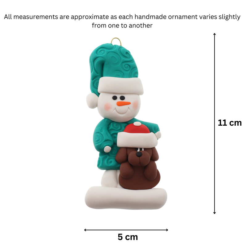 Snowman with Brown Dog Christmas Ornament