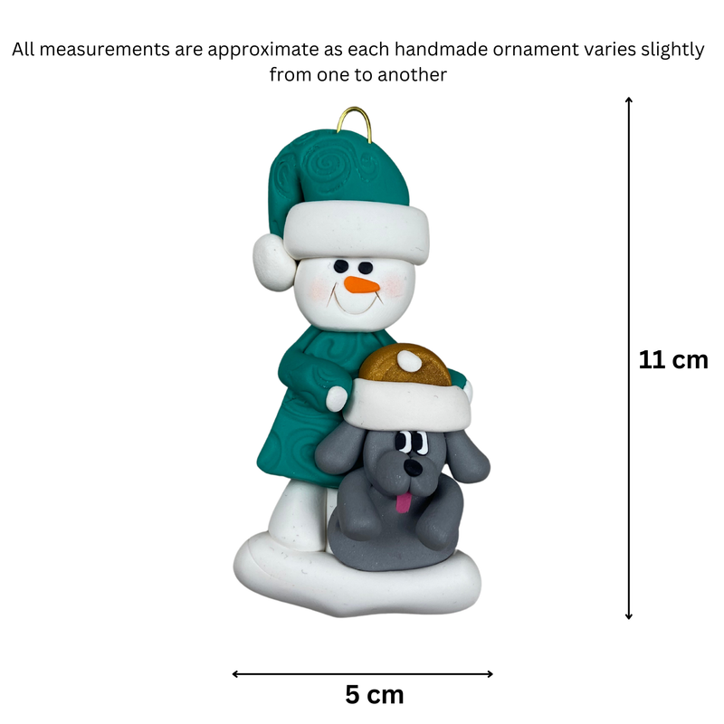 Snowman with Grey Dog Christmas Ornament
