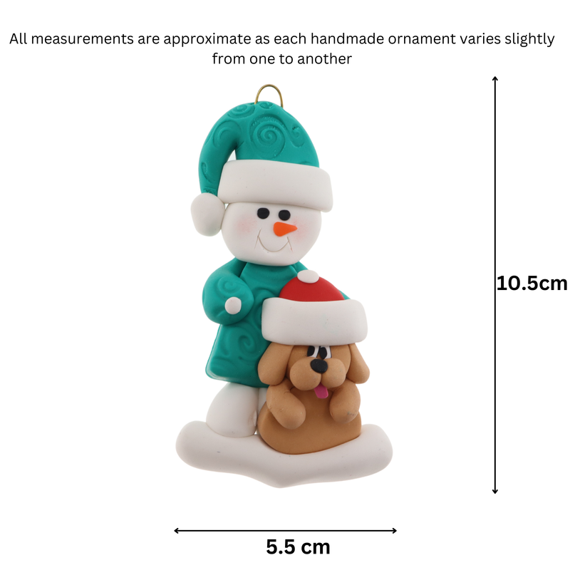 Snowman with Tan Dog Christmas Ornament