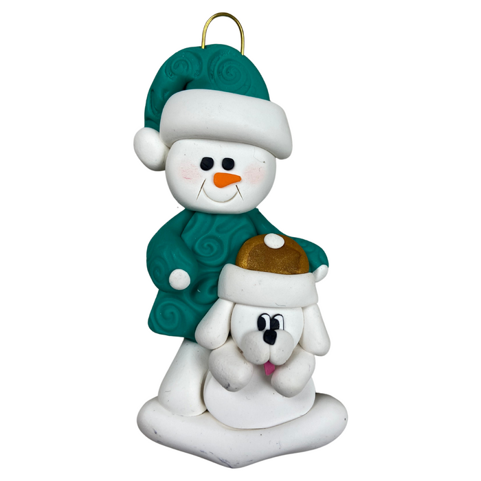 Snowman with White Dog Christmas Ornament - New 2024