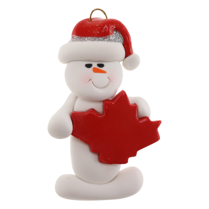 Snowman with Maple Leaf Christmas Ornament