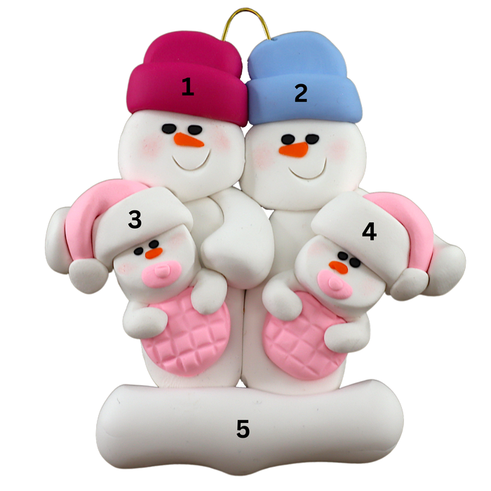 Twin Baby Snowman Family Ornament - Pink